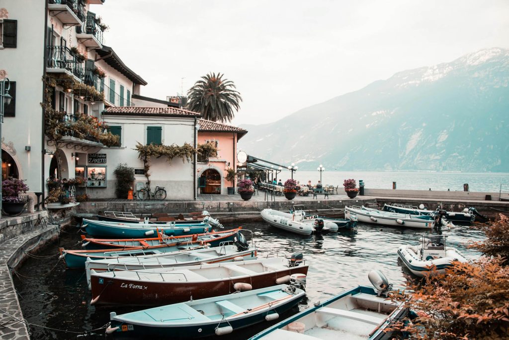 Boats in a small harbour on Lake Garda