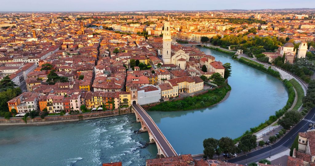 Aerial view of the old town of Verona